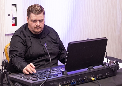 Man working sound equipment